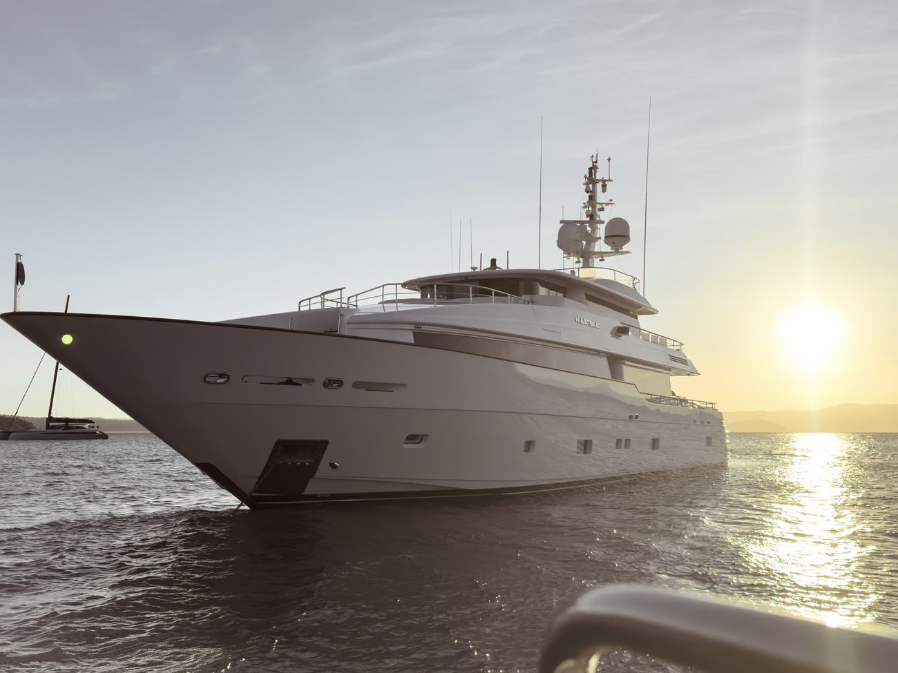 A yacht in golden light